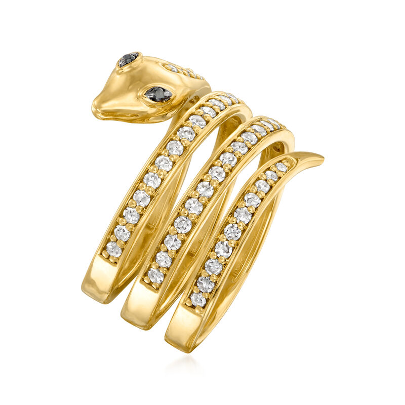 .71 ct. t.w. Diamond Snake Wrap Ring with Black Diamond Accents in 18kt Gold Over Sterling image number 2