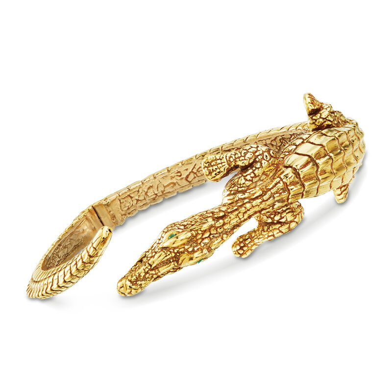 Italian 18kt Gold Over Sterling Alligator Bypass Bangle Bracelet with Emerald Accents image number 0