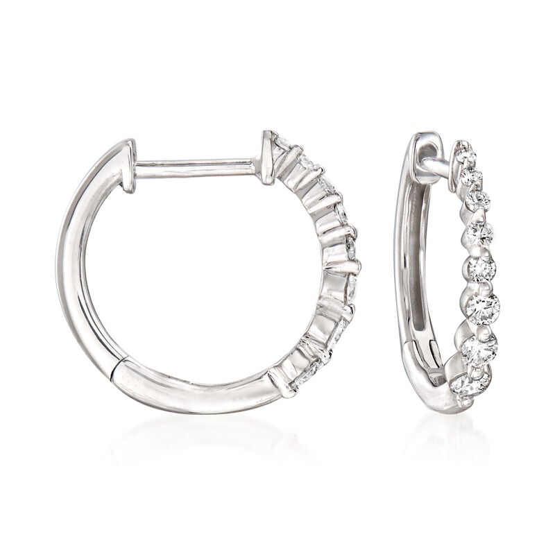 Gabriel Designs .26 ct. t.w. Diamond Hoop Earrings in 14kt White Gold. 1/2&quot; image number 0