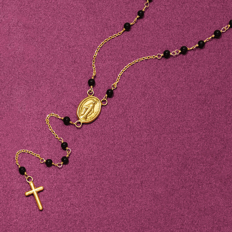 Italian Onyx Bead Rosary Necklace in 18kt Yellow Gold image number 3