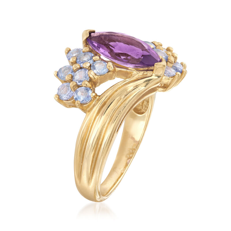 C. 1980 Vintage 1.60 Carat Amethyst and 1.00 ct. t.w. Tanzanite Ring in 10kt Yellow Gold. Size 7 image number 2