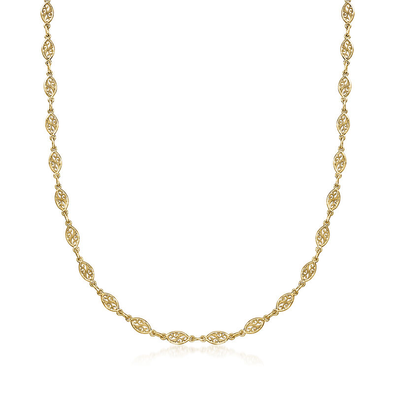 14kt Yellow Gold-Plated Filigree-Link Necklace. 18" image number 1