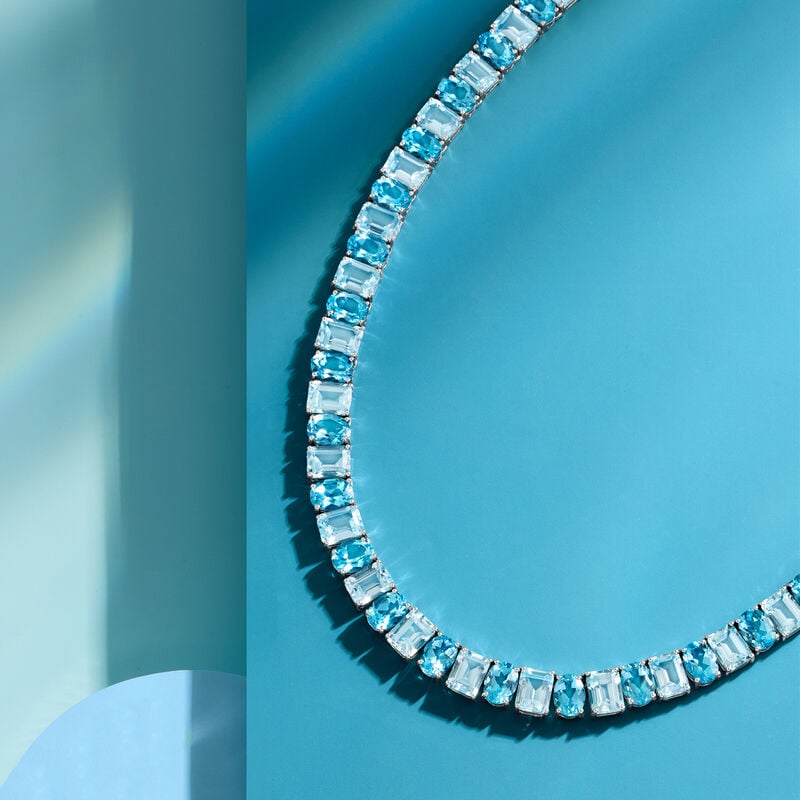85.00 ct. t.w. Swiss and Sky Blue Topaz Necklace in Sterling Silver. 18&quot; image number 3