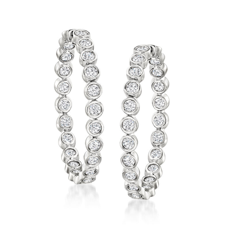 3.00 ct. t.w. Bezel-Set Diamond Inside-Outside Hoop Earrings in Sterling Silver image number 2