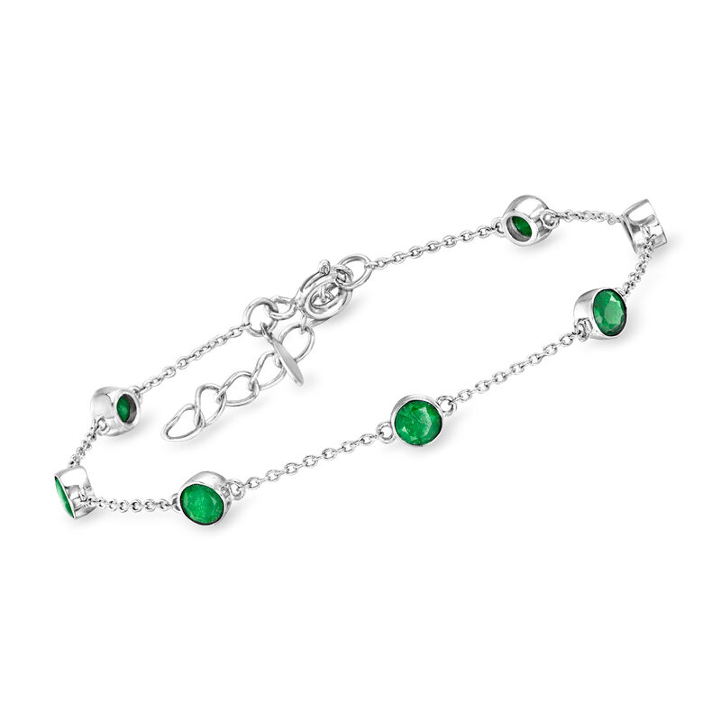1.70 ct. t.w. Emerald Station Bracelet in Sterling Silver. 7&quot; image number 0