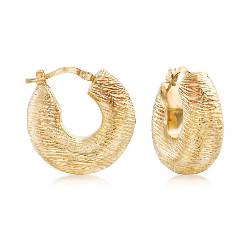 Italian 18kt Yellow Gold Textured and Puffed Hoop Earrings. 7/8&quot; image number 0