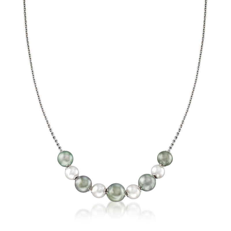 Mikimoto &quot;Japan&quot; 7.5-10mm A+ Akoya and Black South Sea Pearl Adjustable Necklace in 18kt White Gold image number 0