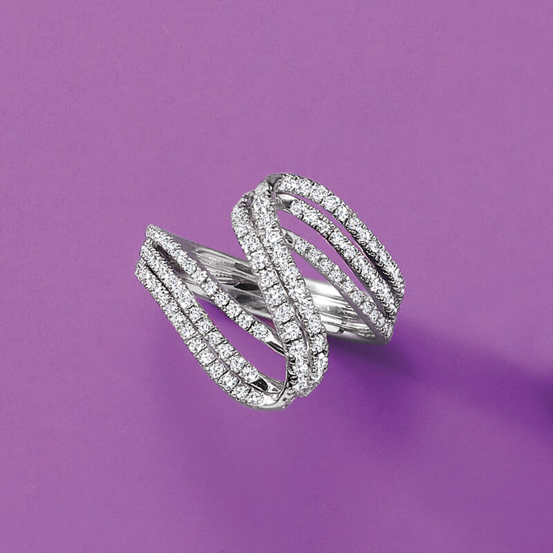 .75 ct. t.w. Diamond Three-Row Wave Ring in Sterling Silver image number 3