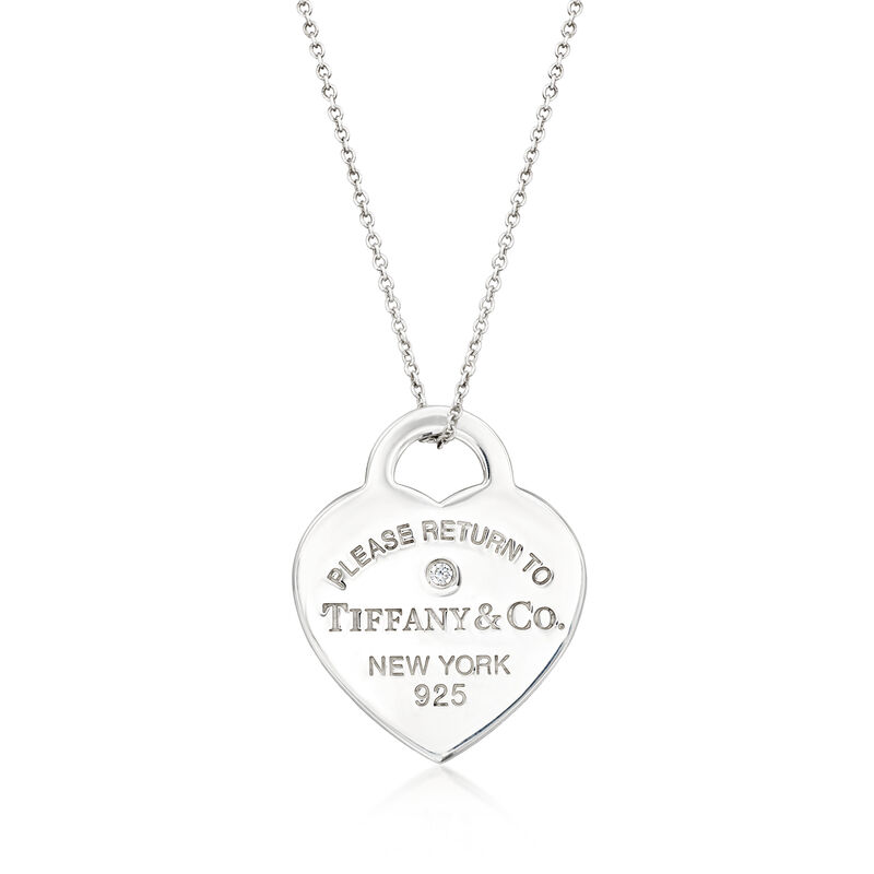C. 2000 Vintage Tiffany Jewelry Sterling Silver Heart Pendant Necklace with Single Diamond image number 0