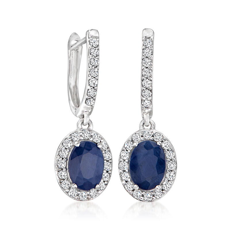 2.40 ct. t.w. Sapphire and .50 ct. t.w. Diamond Hoop Drop Earrings in 14kt White Gold image number 0