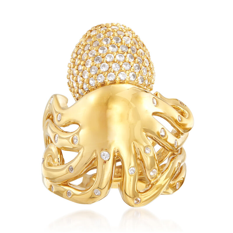 .70 ct. t.w. White Topaz Octopus Cocktail Ring in 18kt Gold Over Sterling image number 0