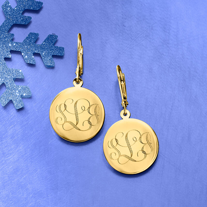 Monogram - 14kt Yellow Gold Personalized Disc Drop Earrings image number 2
