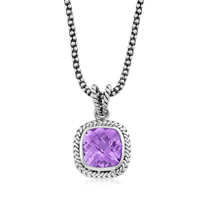 3.40 Carat Amethyst Roped Pendant Necklace in Sterling Silver image number 0
