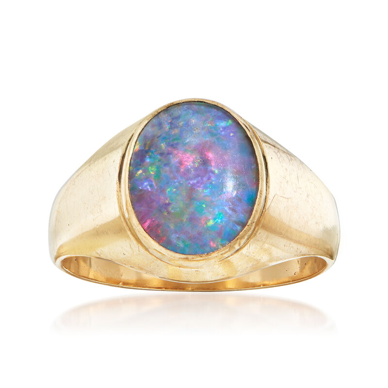 C. 1970 Vintage Men's Black Opal Ring in 9kt Yellow Gold image number 0