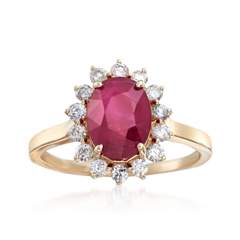 3.00 Carat Burmese Ruby and .42 ct. t.w. Diamond Ring in 14kt Yellow Gold image number 0