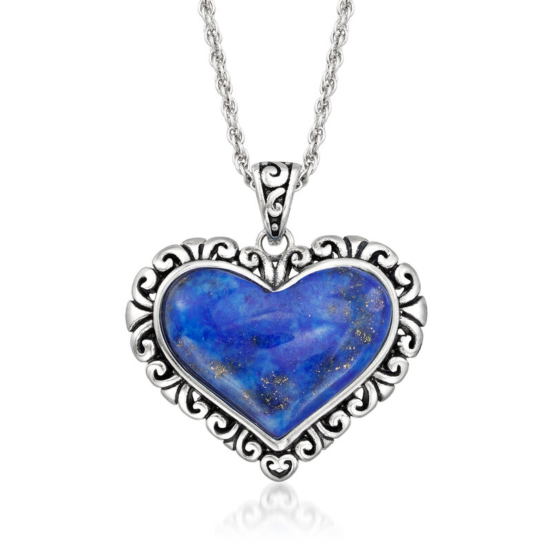Lapis Heart Pendant Necklace in Sterling Silver. 18&quot; image number 1