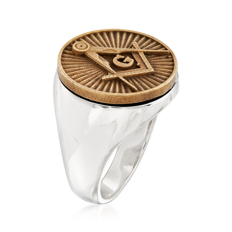Men's Masonic Square and Compasses Coin Ring in Sterling Silver image number 1