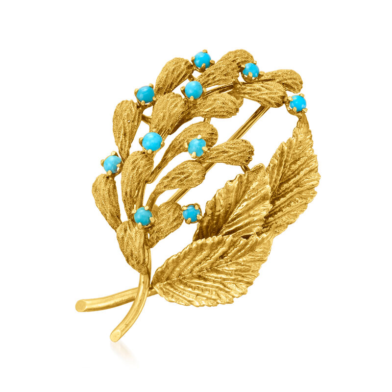C. 1970 Vintage Turquoise Leaf Pin in 18kt Yellow Gold  image number 0