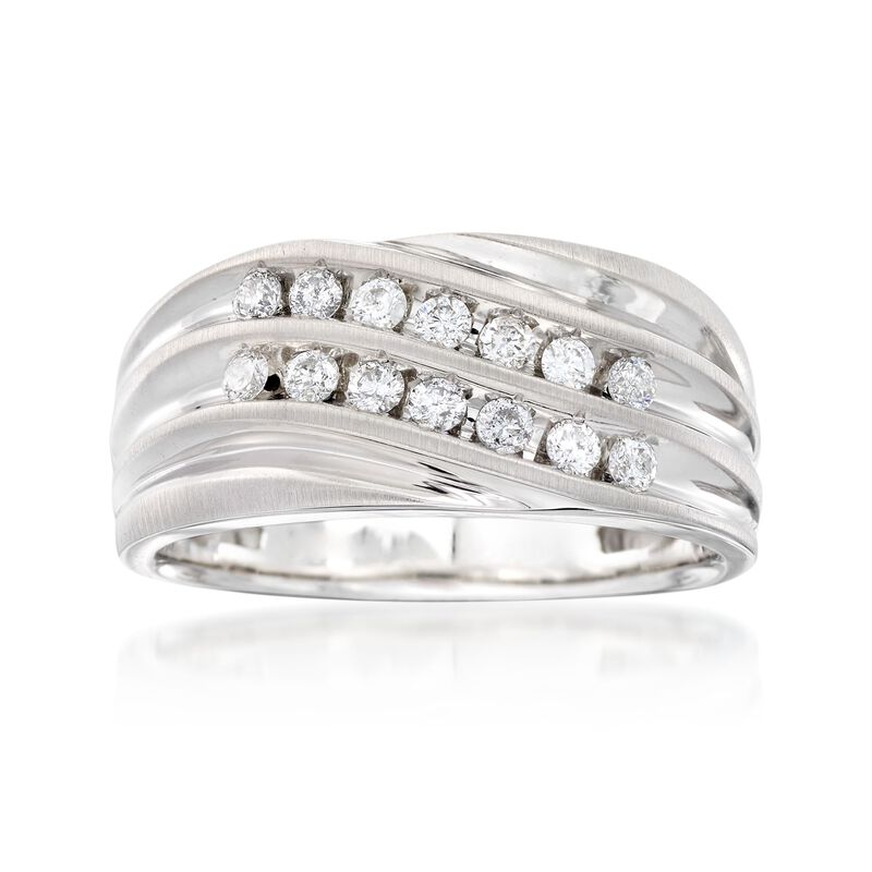 Men's .50 ct. t.w. Multi-Row Diamond Wavy Ring in 14kt White Gold image number 0