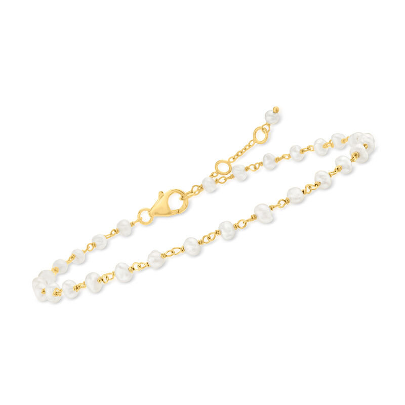 3.5-4mm Cultured Pearl Anklet in 18kt Gold Over Sterling. 9&quot; image number 2