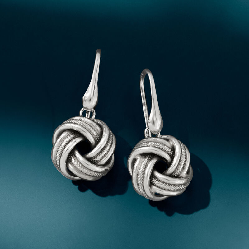 Italian Sterling Silver Love Knot Drop Earrings image number 2