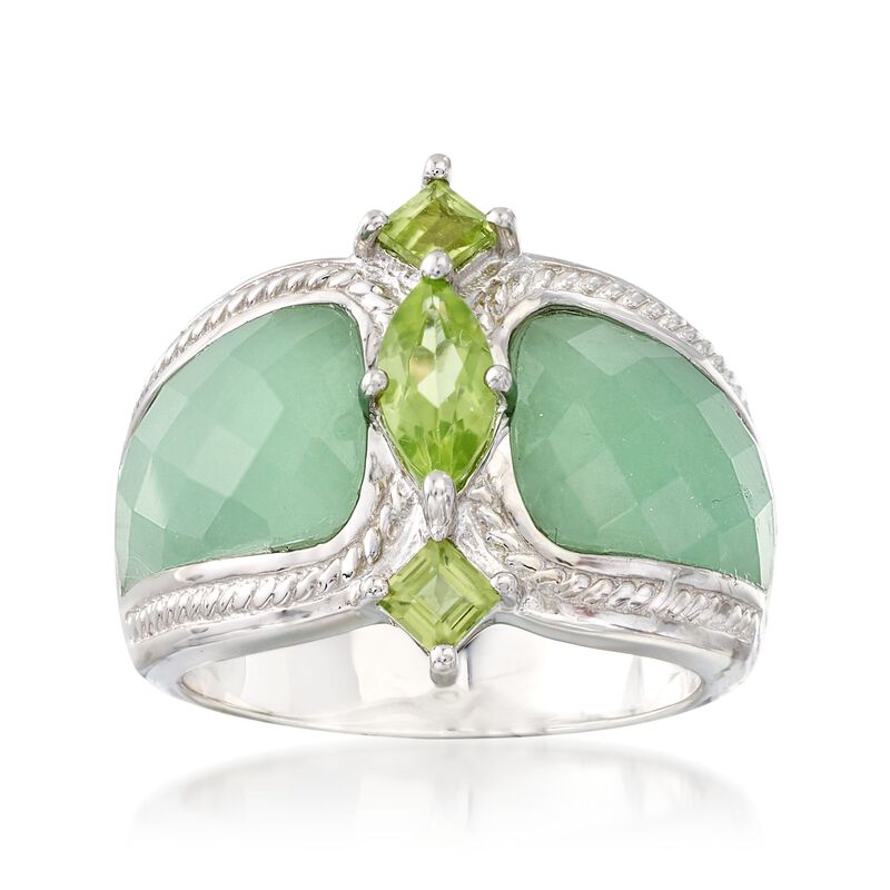 Green Jade and .80 ct. t.w. Peridot Ring in Sterling Silver image number 0