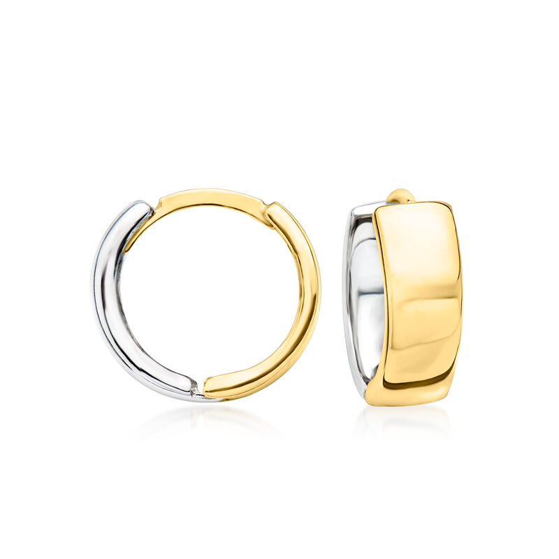 Sterling Silver and 14kt Yellow Gold Reversible Huggie Hoop Earrings. 1/2&quot; image number 0