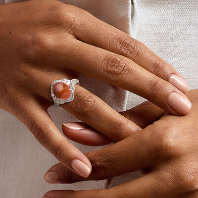 C. 1990 Vintage Orange Opal Ring with .39 ct. t.w. Diamonds in Platinum