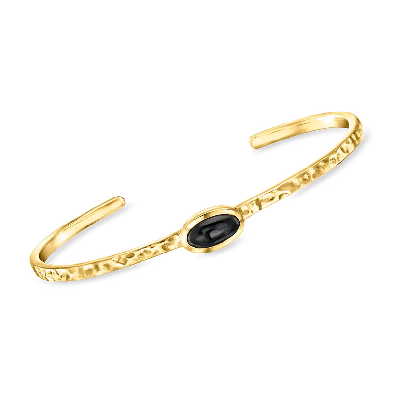 Onyx Hammered Cuff Bracelet in 18kt Gold Over Sterling. 7&quot; image number 0