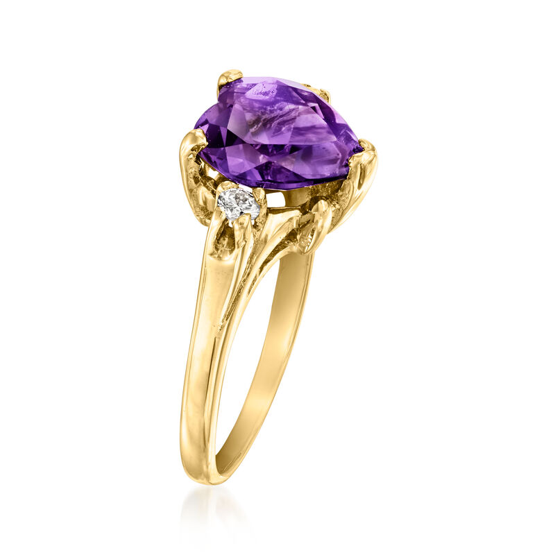 C. 2000 Vintage 2.10 Carat Amethyst Heart Ring with .10 ct. t.w. Diamonds in 14kt Yellow Gold image number 2
