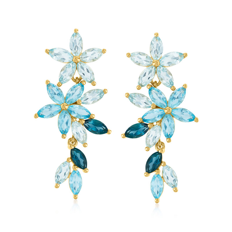 7.70 ct. t.w. Tonal Blue Topaz Floral Drop Earrings in 18kt Gold Over Sterling image number 0