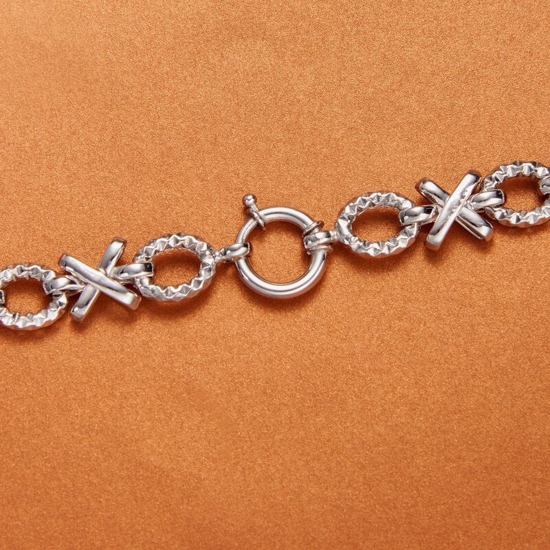 Sterling Silver Textured and Polished XO Necklace image number 3