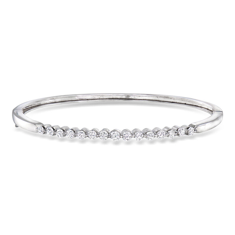 C. 1990 Vintage 1.20 ct. t.w. Diamond Bangle Bracelet in 14kt White Gold. 7.5" image number 0
