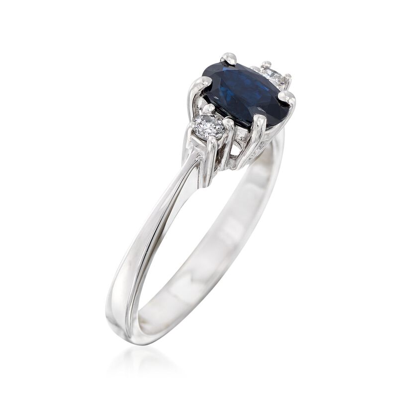 C. 1990 Vintage .95 Carat Sapphire and .10 ct. t.w. Diamond Ring in 14kt White Gold. Size 6.25 image number 2