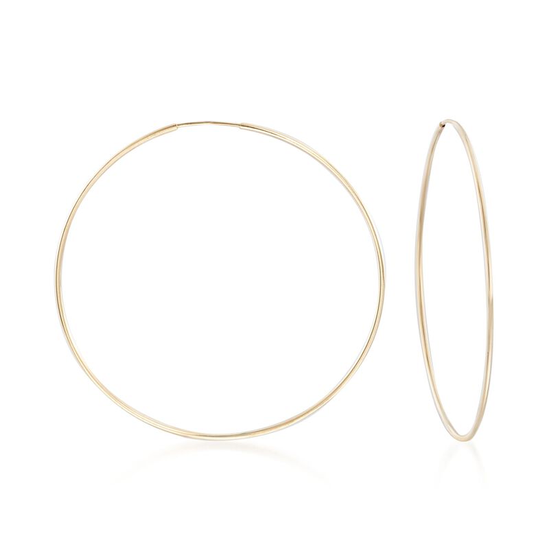 1.25mm 14kt Yellow Gold Endless Hoop Earrings. 2 1/4&quot; image number 0