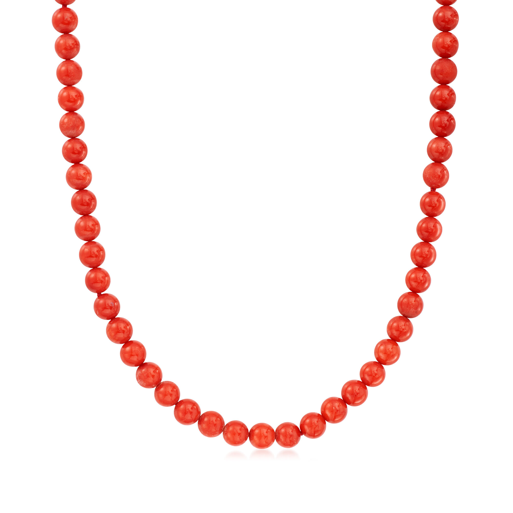 C. 1990 Vintage 6.4x6.3mm Red Coral Bead Necklace with 14kt Yellow
