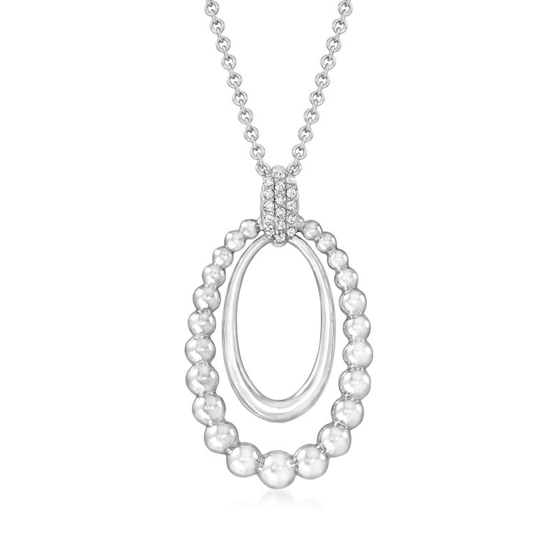 Gabriel Designs Sterling Silver Oval Pendant Necklace with White Sapphire Accents image number 0