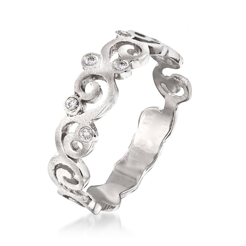14kt White Gold Spiral Ring with Diamond Accents image number 2