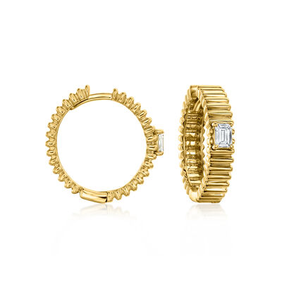 .30 ct. t.w. Lab-Grown Diamond Ridged Hoop Earrings in 18kt Gold Over Sterling