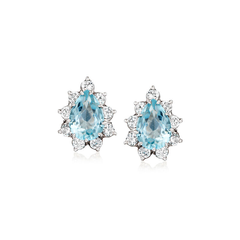 C. 1990 Vintage 2.50 ct. t.w. Aquamarine and 1.25 ct. t.w. Diamond Earrings in 14kt White Gold image number 0