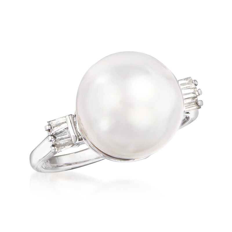 11-12mm Cultured South Sea Pearl and .18 ct. t.w. Diamond Ring in 14kt White Gold image number 3
