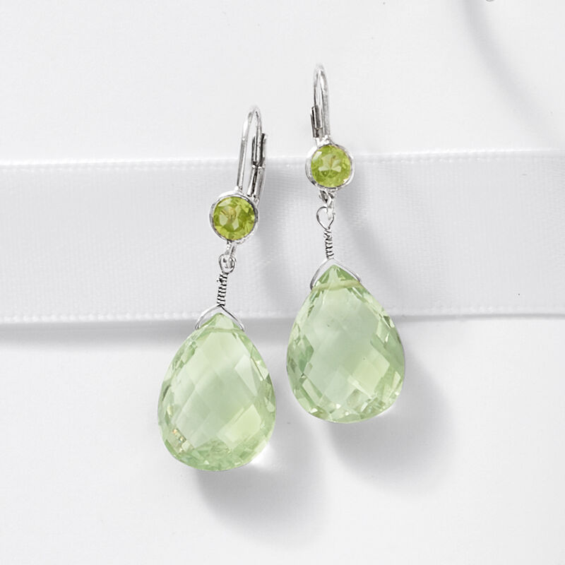 14.00 ct. t.w. Prasiolite and .80 ct. t.w. Peridot Drop Earrings in Sterling Silver image number 2