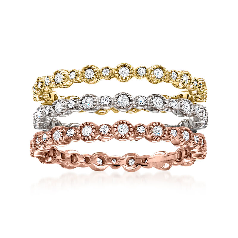 .75 ct. t.w. Diamond Jewelry Set: Three Eternity Bands in 14kt Tri-Colored Gold. Size 10 image number 0