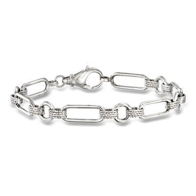 Sterling Silver Oval and Paper Clip Link Bracelet