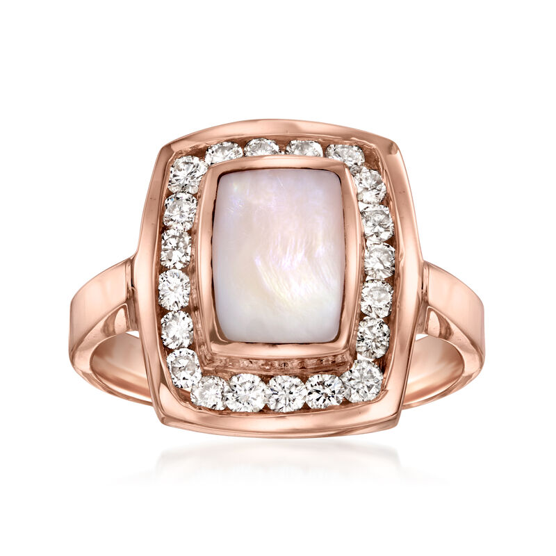 C. 1990 Vintage Peach Mother-of-Pearl Ring with .60 ct. t.w. Diamonds in 14kt Rose Gold. Size 6.75 image number 0