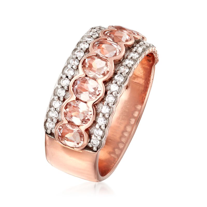 1.40 ct. t.w. Morganite and .30 ct. t.w. White Zircon Ring in 18kt Rose Gold Over Sterling Silver image number 2