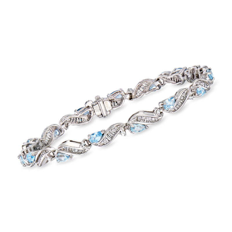 C. 1990 Vintage 3.30 ct. t.w. Blue Spinel and 1.50 ct. t.w. Diamond Bracelet in 14kt White Gold. 7&quot; image number 0