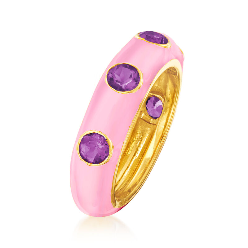1.50 ct. t.w. Amethyst and Pink Enamel Ring in 18kt Gold Over Sterling image number 2