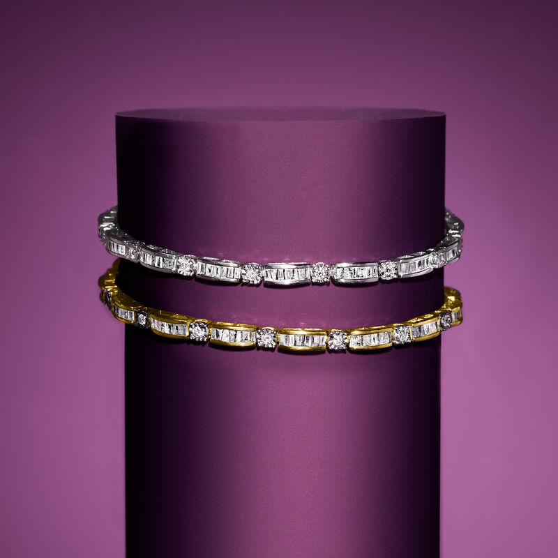 3.00 ct. t.w. Baguette and Round Diamond Bracelet in 18kt Gold Over Sterling image number 2