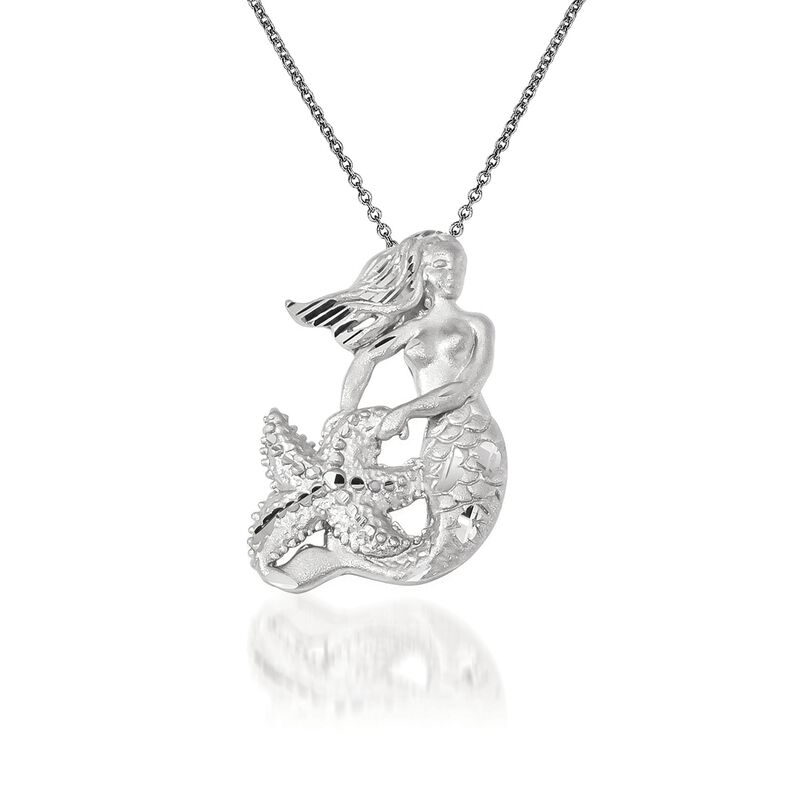 14kt White Gold Mermaid Pendant Necklace image number 0